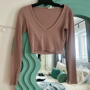 Wilfred Pink Long Sleeve Ribbed Crop Blouse